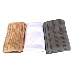 Lot of 3 Long Rectangular Wraps and Scarves Brown White Gray Cotton Blends